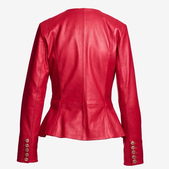 Bagatelle collection Red Double-Breasted Leather Blazer with Gold Buttons - Picture 3 of 5